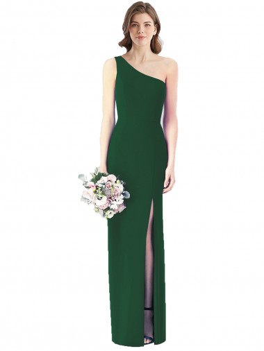 Sleeveless One Shoulder Soft Chiffon Dark Green Long Bridesmaid Dress Bath
