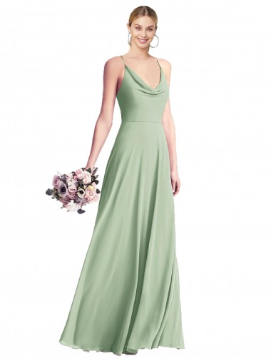 Sleeveless Cowl Neck Chiffon Sage Long Bridesmaid Dress / Evening Dress Bath