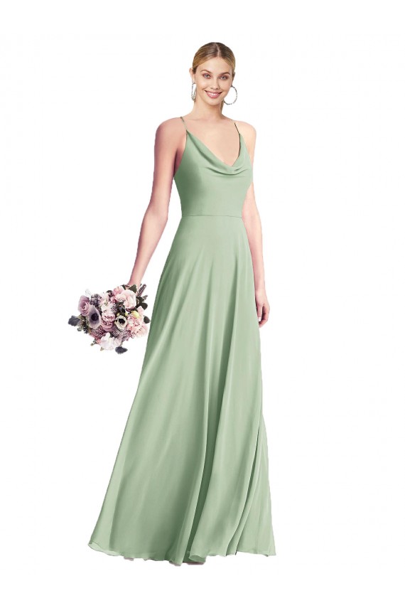 Sleeveless Cowl Neck Chiffon Sage Long Bridesmaid Dress / Evening Dress Bath