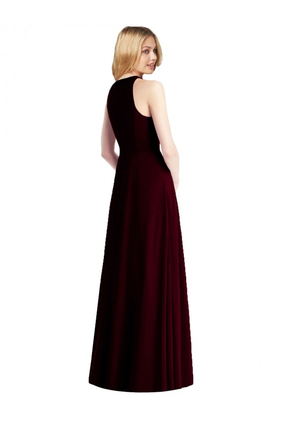 Sleeveless Halter Neck Soft Chiffon Light Sky Blue Long Semi Formal Evening Dress / Bridesmaid Dress Bath