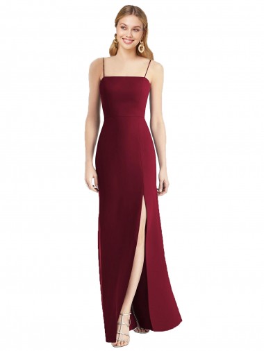Sleeveless Spaghetti Straps Soft Chiffon Burgundy Long Bridesmaid Dress Bath