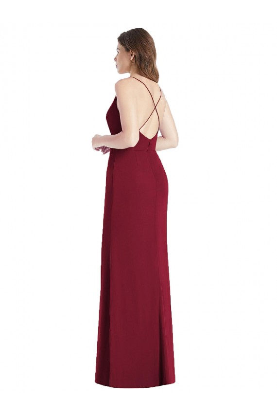 Sleeveless V-Neck Soft Chiffon Hunter Long Bridesmaid Dress Bath