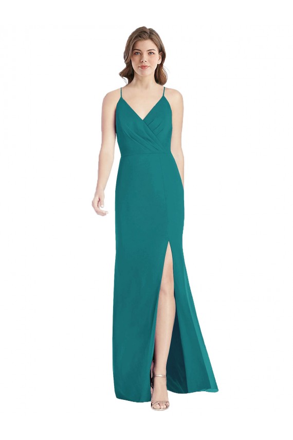 Sleeveless V-Neck Soft Chiffon Hunter Long Bridesmaid Dress Bath