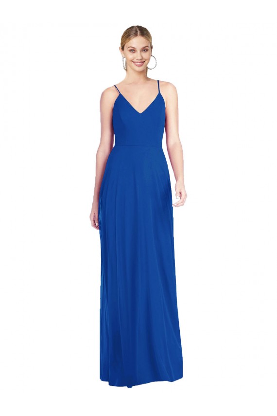 Sleeveless V-Neck Soft Chiffon Royal Blue Long Formal Dress / Bridesmaid Dress Bath