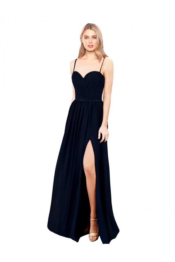 Sleeveless Sweetheart Soft Chiffon Dark Navy Long Formal Evening Gown / Bridesmaid Dress Bath