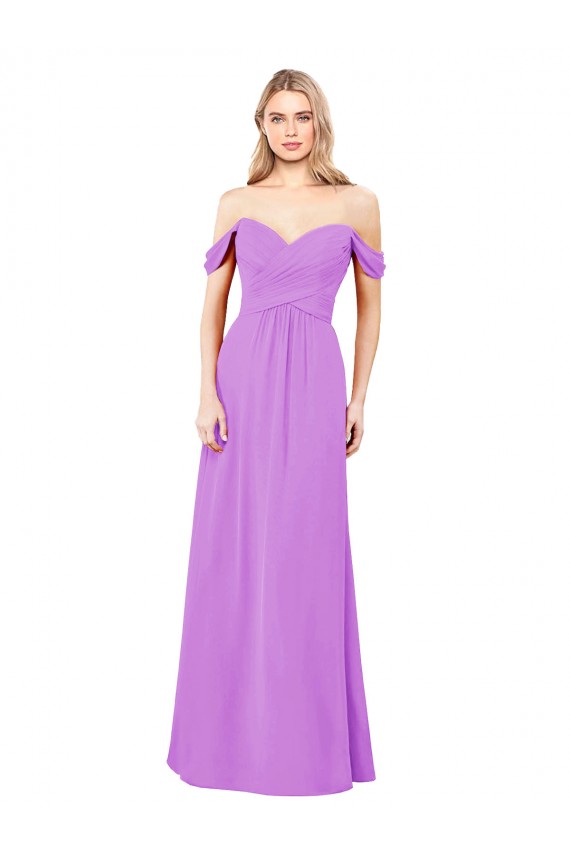 Sleeveless Sweetheart Soft Chiffon Violet Long Bridesmaid Dress Bath