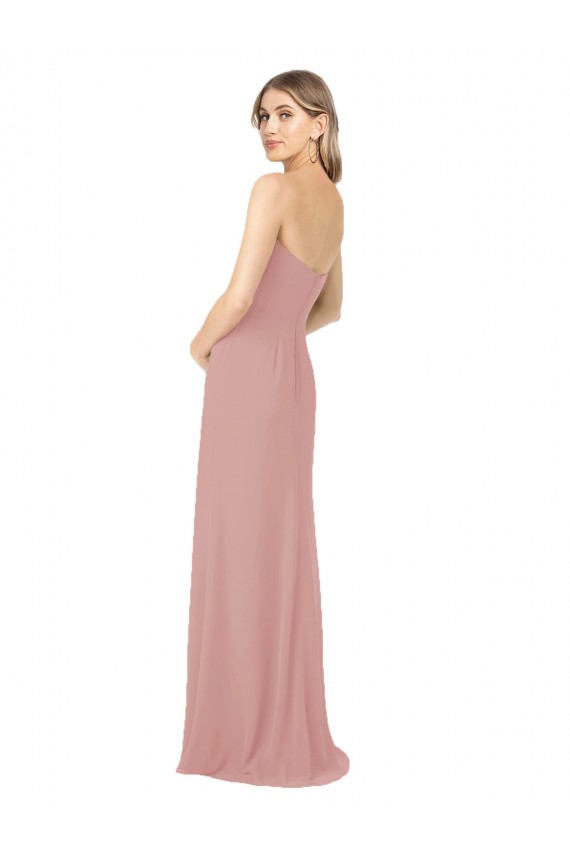 Sleeveless Strapless Soft Chiffon Dusty Pink Long Bridesmaid Dress Bath