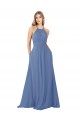 Sleeveless High Neck Soft Chiffon Windsor Blue Long Bridesmaid Dress Bath