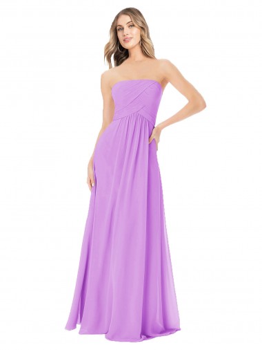 Sleeveless Strapless Soft Chiffon Violet Long Bridesmaid Dress Bath