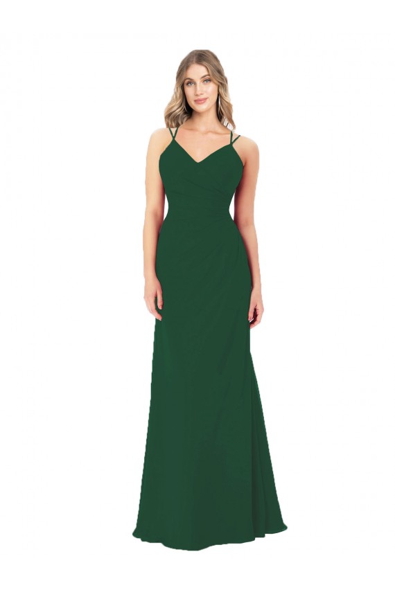 Sleeveless Sweetheart Soft Chiffon Dark Green Long Bridesmaid Dress Bath