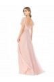 Cap Sleeves Square Neck Soft Chiffon Pink Long Formal Dress / Bridesmaid Dress Bath