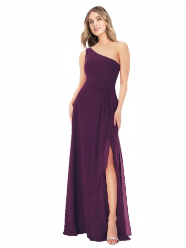 Sleeveless One Shoulder Soft Chiffon Grape Long Formal Dress / Bridesmaid Dress Bath