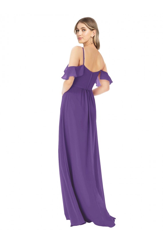Cold Shoulder High Neck Soft Chiffon Plum Purple Long Bridesmaid Dress Bath