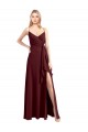 Sleeveless V-Neck Chiffon Burgundy Gold Long Floor Length Bridesmaid Dress Bath
