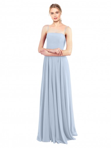 Sleeveless Square Neck Soft Chiffon Light Sky Blue Long Bridesmaid Dress Bath