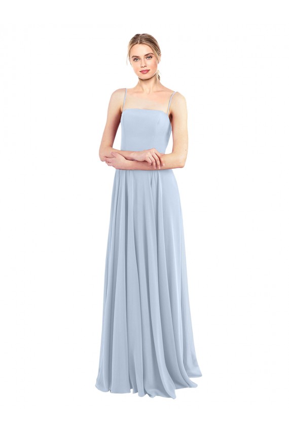 Sleeveless Square Neck Soft Chiffon Light Sky Blue Long Bridesmaid Dress Bath