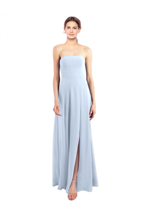 Sleeveless Strapless Soft Chiffon Light Sky Blue Long Bridesmaid Dress Bath