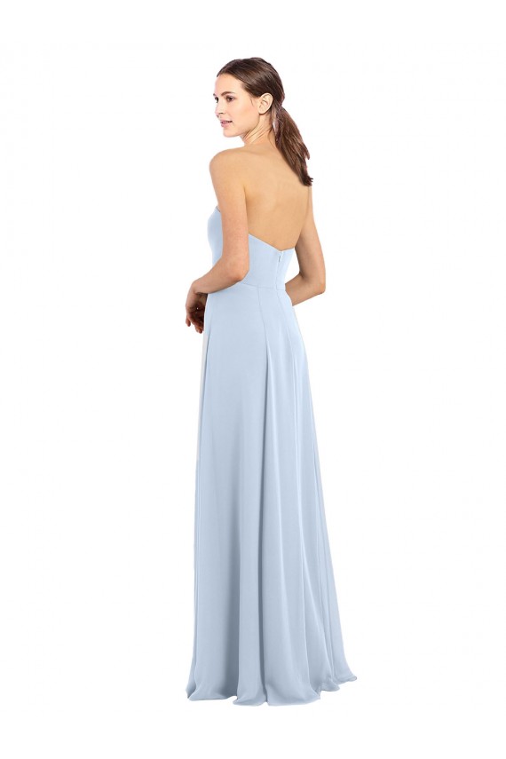 Sleeveless Strapless Soft Chiffon Light Sky Blue Long Bridesmaid Dress Bath