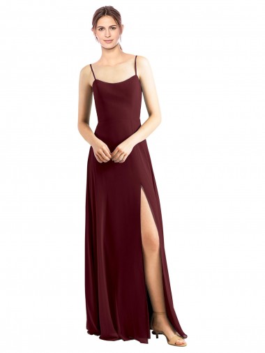 Sleeveless Scoop Neck Chiffon Burgundy Gold Long Bridesmaid Dress / Evening Dress Bath