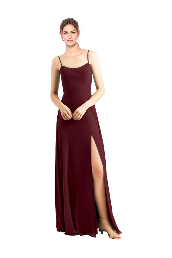 Sleeveless Scoop Neck Chiffon Burgundy Gold Long Bridesmaid Dress / Evening Dress Bath