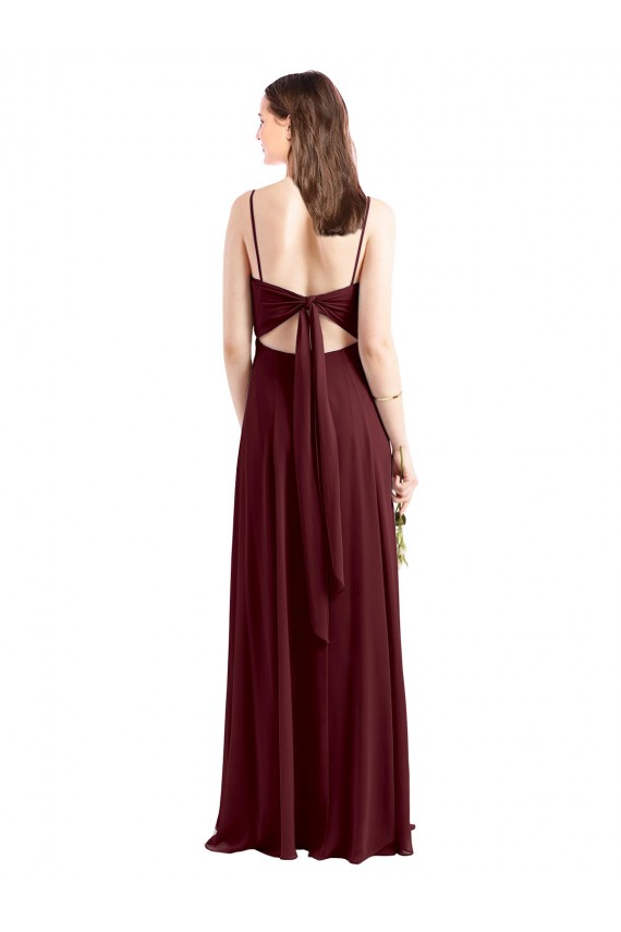 Sleeveless Scoop Neck Chiffon Burgundy Gold Long Bridesmaid Dress / Evening Dress Bath