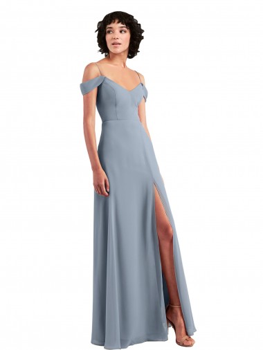 Sleeveless V-Neck Chiffon Dusty Blue Long Formal Dress / Bridesmaid Dress Bath