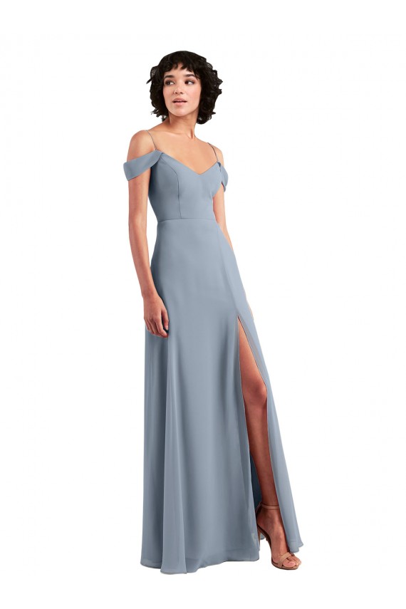 Sleeveless V-Neck Chiffon Dusty Blue Long Formal Dress / Bridesmaid Dress Bath