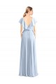 Flutter Sleeves V-Neck Soft Chiffon Royal Blue Long Bridesmaid Dress Bath
