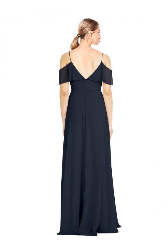 Sleeveless V-Neck Lxue Chiffon Dark Navy Long Bridesmaid Dress Bath
