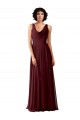 Sleeveless Cowl Neck Soft Chiffon Burgundy Gold Long Bridesmaid Dress Bath