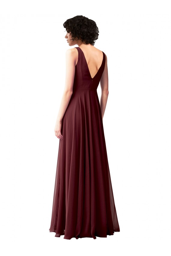Sleeveless Cowl Neck Soft Chiffon Burgundy Gold Long Bridesmaid Dress Bath