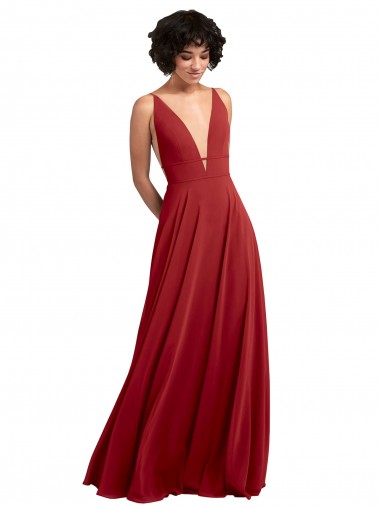 Sleeveless V-Neck Lxue Chiffon Red Long Bridesmaid Dress Bath