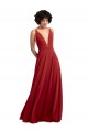Sleeveless V-Neck Lxue Chiffon Red Long Bridesmaid Dress Bath