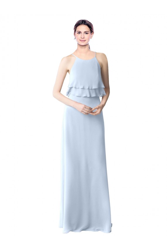 Sleeveless Halter Neck Soft Chiffon Light Sky Blue Long Bridesmaid Dresses Bath
