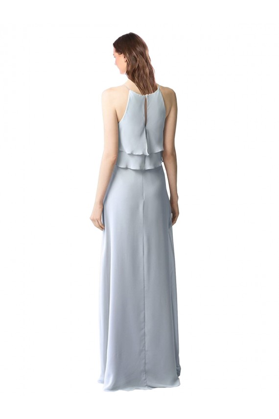 Sleeveless Halter Neck Soft Chiffon Light Sky Blue Long Bridesmaid Dresses Bath