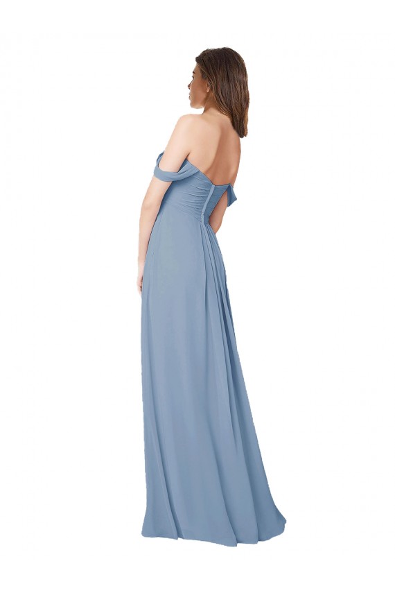 Sleeveless Sweetheart Chiffon Dusty Blue Long Wedding Party Dress Bath