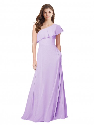 Sleeveless One Shoulder Soft Chiffon Lilac Long Bridesmaid Dress Bath