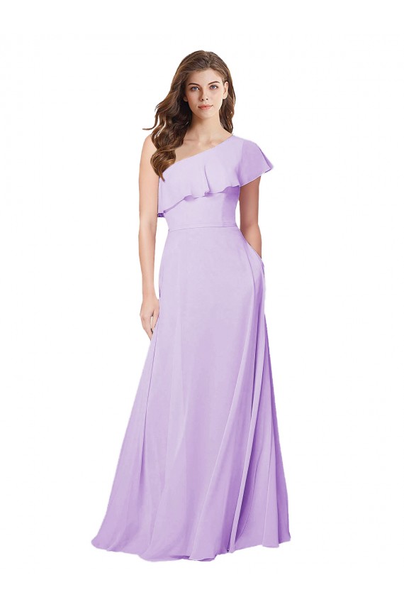Sleeveless One Shoulder Soft Chiffon Lilac Long Bridesmaid Dress Bath
