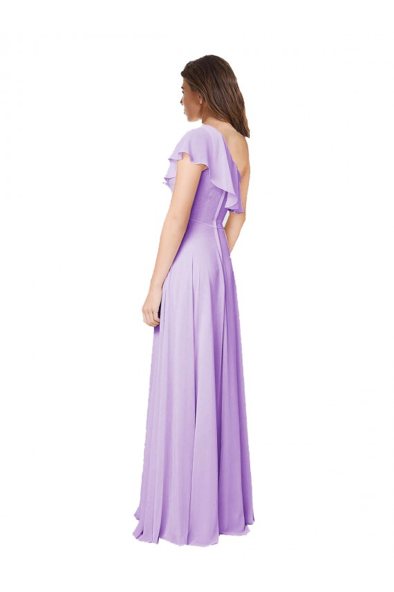 Sleeveless One Shoulder Soft Chiffon Lilac Long Bridesmaid Dress Bath