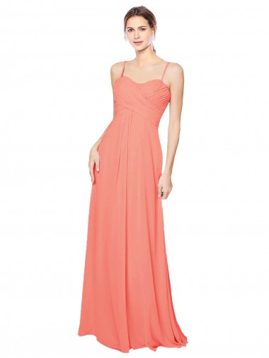 Sleeveless Sweetheart Soft Chiffon Coral Long Bridesmaid Dress Bath