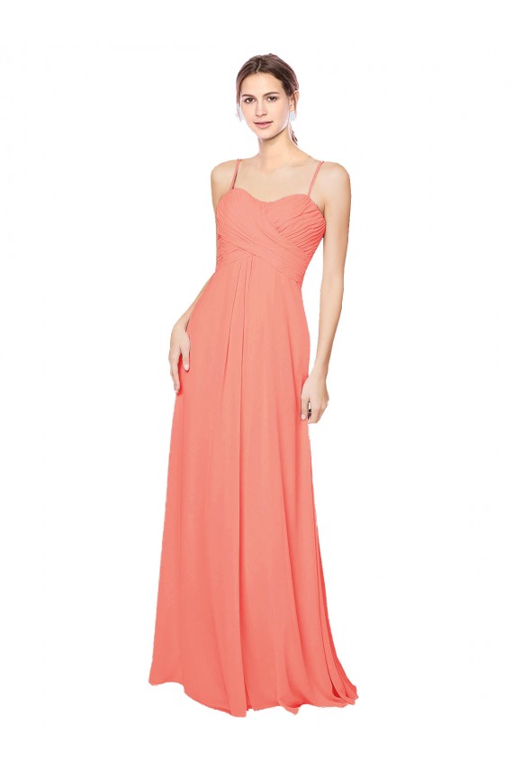 Sleeveless Sweetheart Soft Chiffon Coral Long Bridesmaid Dress Bath