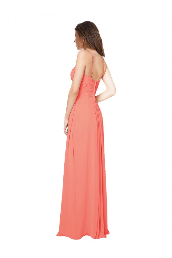 Sleeveless Sweetheart Soft Chiffon Coral Long Bridesmaid Dress Bath