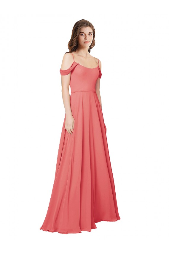 Sleeveless Off the Shoulder Soft Chiffon Desert Rose Long Bridesmaid Dress Bath