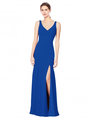 Sleeveless Sweetheart Chiffon Royal Blue Sheath Long Bridesmaid Dress / Evening Dress Bath