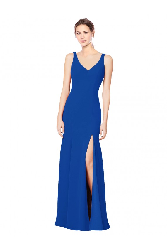 Sleeveless Sweetheart Chiffon Royal Blue Sheath Long Bridesmaid Dress / Evening Dress Bath