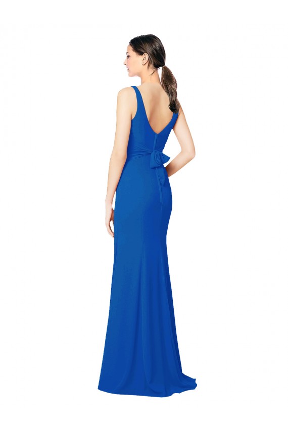 Sleeveless Sweetheart Chiffon Royal Blue Sheath Long Bridesmaid Dress / Evening Dress Bath