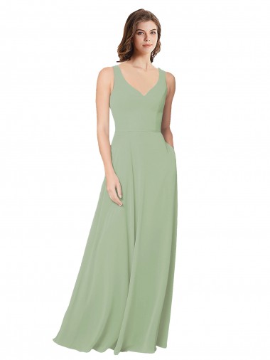 Sleeveless Sweetheart Soft Chiffon Smoke Green Long Formal Dress / Bridesmaid Dress Bath