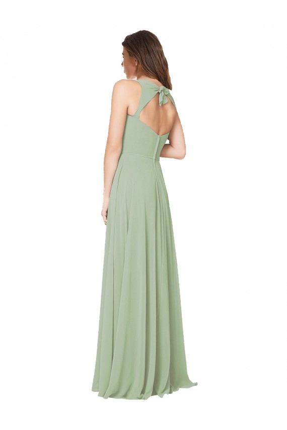 Sleeveless Sweetheart Soft Chiffon Smoke Green Long Formal Dress / Bridesmaid Dress Bath