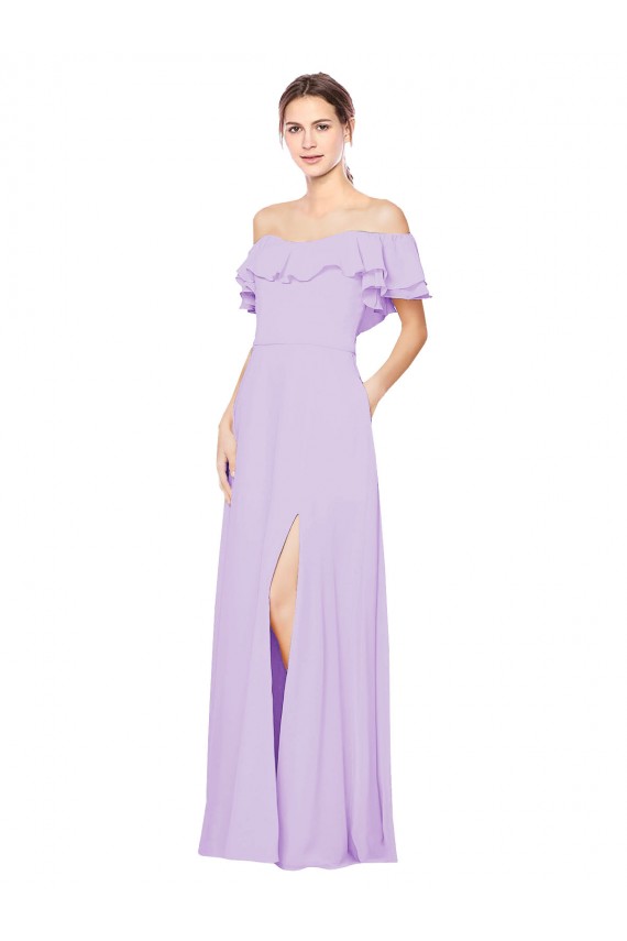Sleeveless Strapless Soft Chiffon Lilac A-Line Long Bridesmaid Dress Bath