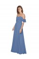 Flutter Sleeves Strapless Soft Chiffon Windsor Blue Long Bridesmaid Dress Bath